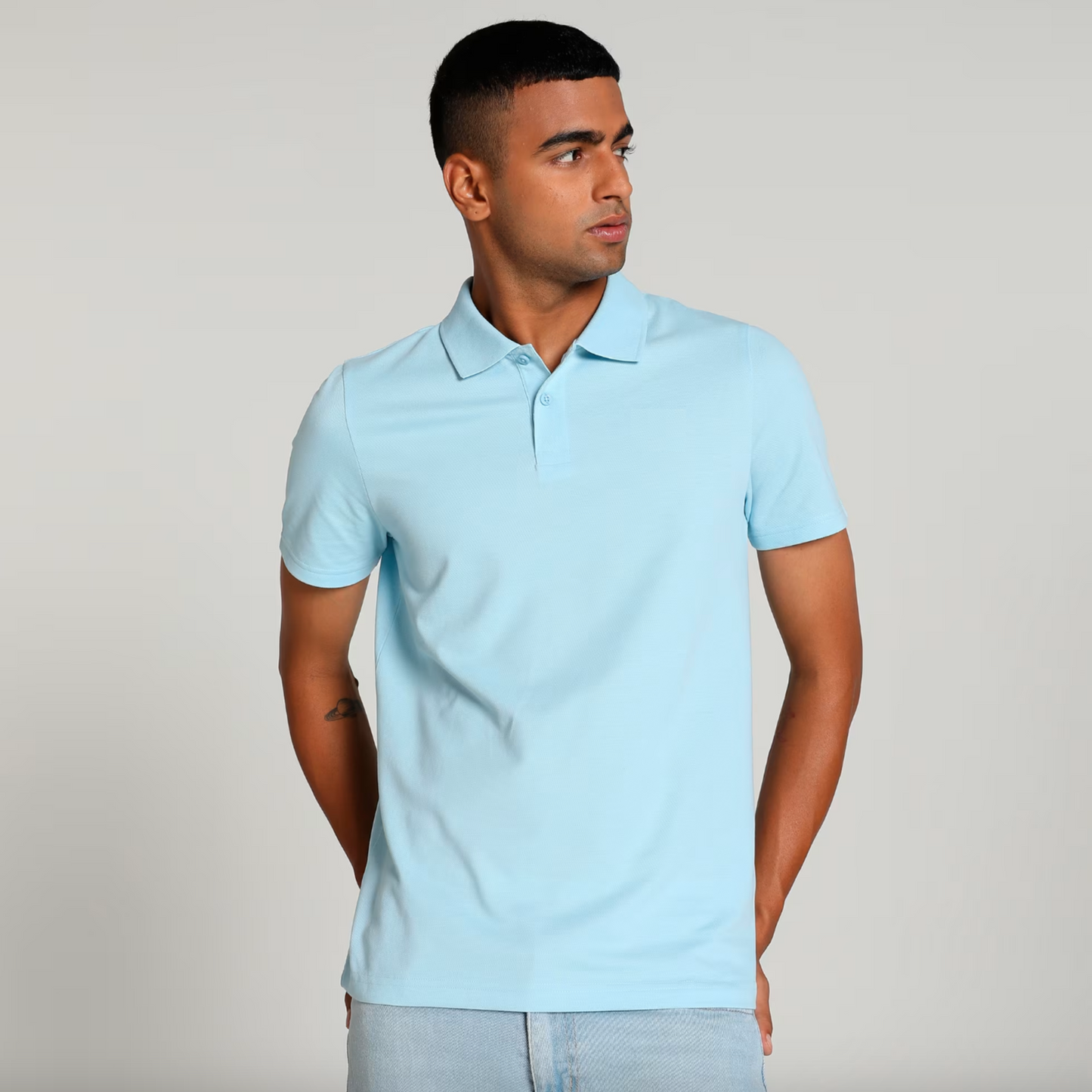 Sky Blue Solid Polo T-shirt